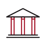 Courthouse icon in red and black.