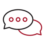 Chat bubble text message icon in red and black.
