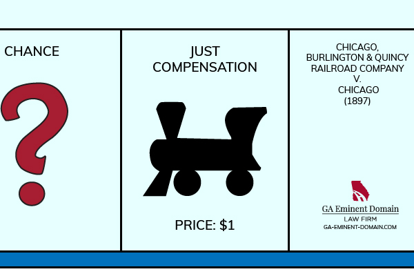 A railroad company was awarded $1 compensation for some property the city of Chicago took.